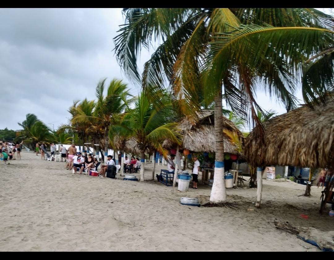 Playa con palmeras y kioscos de palma en Coveñas